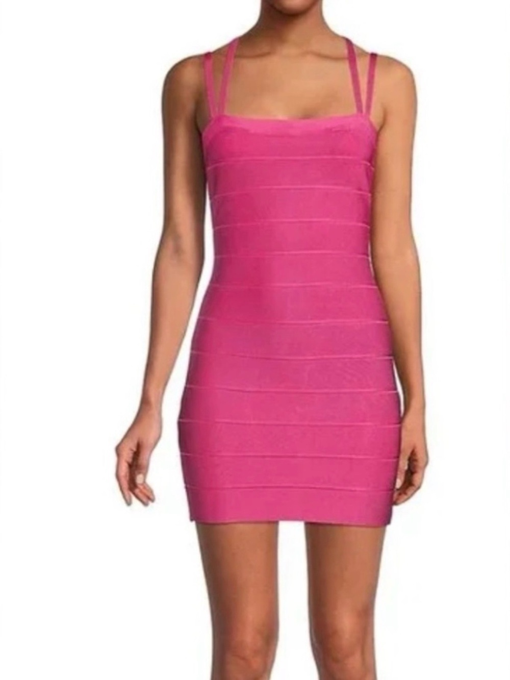 Herve Leger Crisscross-Back Strappy Mini Bodycon Dress Authentic Hot Pink XSmall